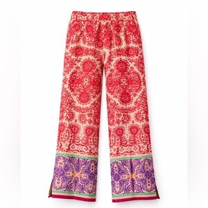 Zara Cream Pants with Red Floral Print